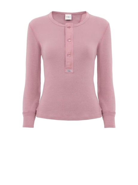 Chloé Ribbed Cotton Knit Top in Blushy Purple