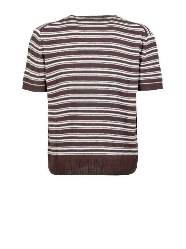 Paolo Pecora Brown Striped Silk T-Shirt for Men