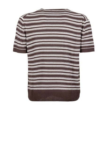 Paolo Pecora Brown Striped Silk T-Shirt for Men