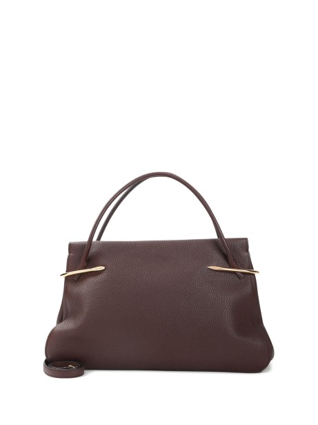 Medium Pinch Grained Leather Handbag in Ebony Brown