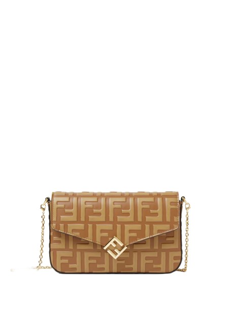 Portafoglio FF Diamonds con tracolla in pelle marrone