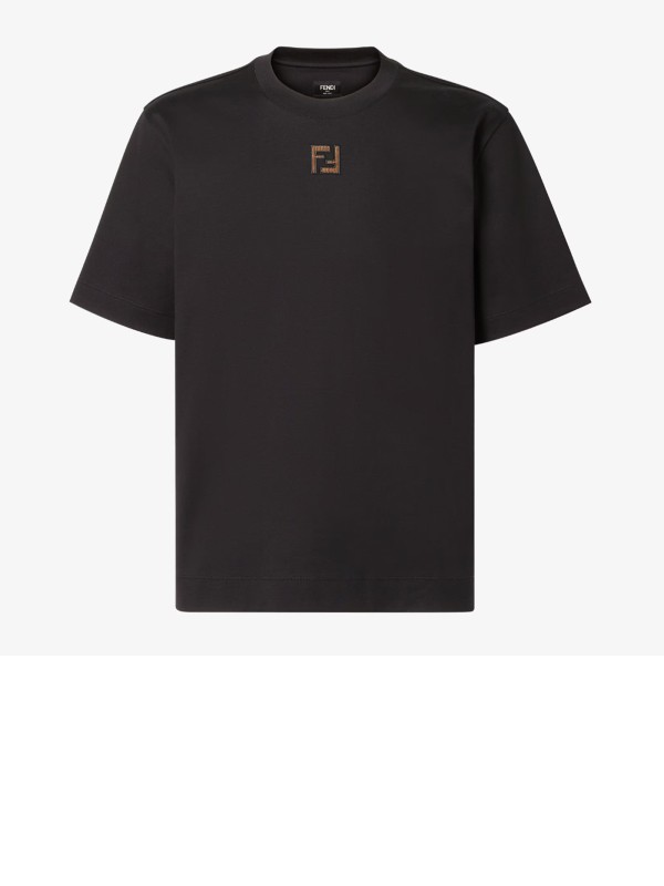 T-Shirt in Cotone Nera con Logo Fendi