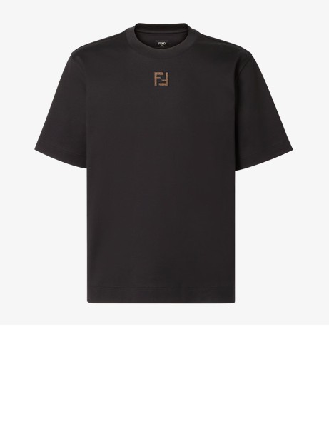 T-Shirt in Cotone Nera con Logo Fendi