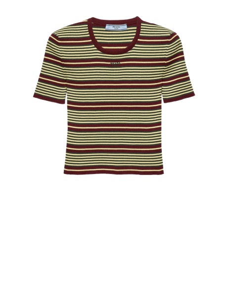 Prada Striped Cotton T-Shirt with Short Sleeves