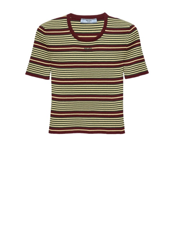 Prada Striped Cotton T-Shirt with Short Sleeves