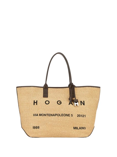 Hogan Address Shopping Media - Borsa Tote in Tessuto Intrecciato Color Cuoio