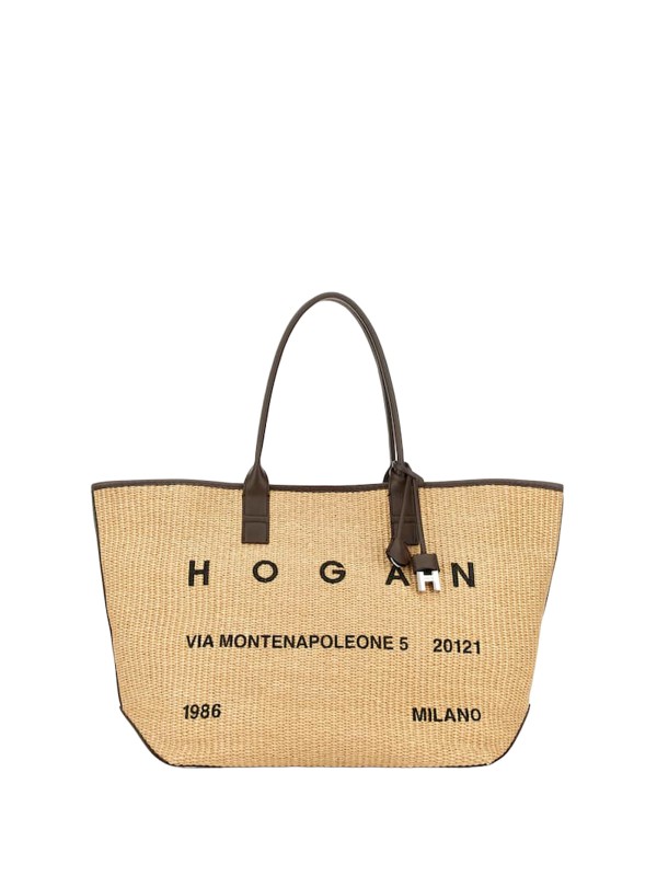 Hogan Address Shopping Media - Borsa Tote in Tessuto Intrecciato Color Cuoio