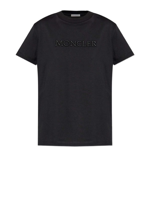 T-shirt in cotone con logo ricamato tono su tono - Moncler