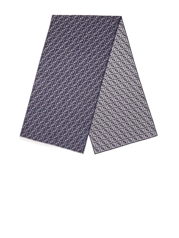 Fendi Gray and Blue FF Wool Scarf
