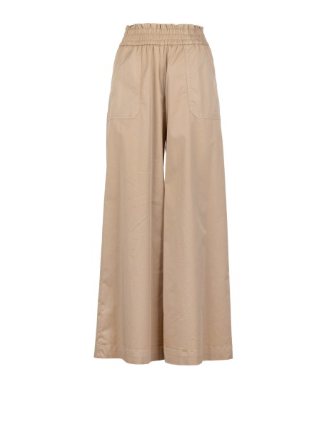 Via Masini 80 Women's Sand Suede Leather Wide-Leg Panama Trousers