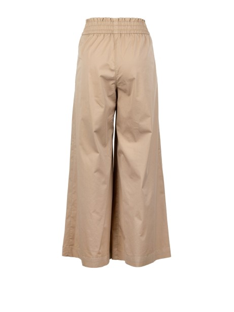 Via Masini 80 Women's Sand Suede Leather Wide-Leg Panama Trousers