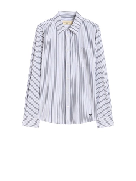 Light Blue Striped Cotton Shirt with Butterfly Embroidery