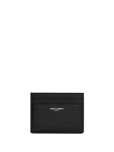 Porta Carte di Credito Saint Laurent Paris in Pelle Nera a Texture