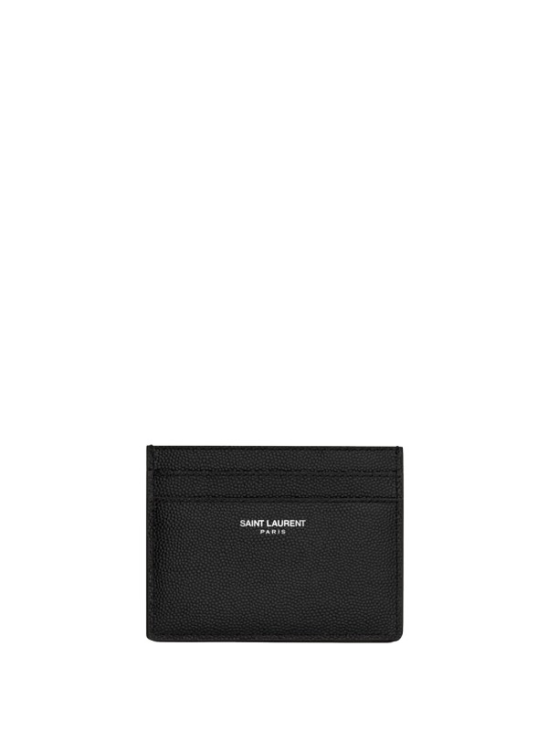 Porta Carte di Credito Saint Laurent Paris in Pelle Nera a Texture
