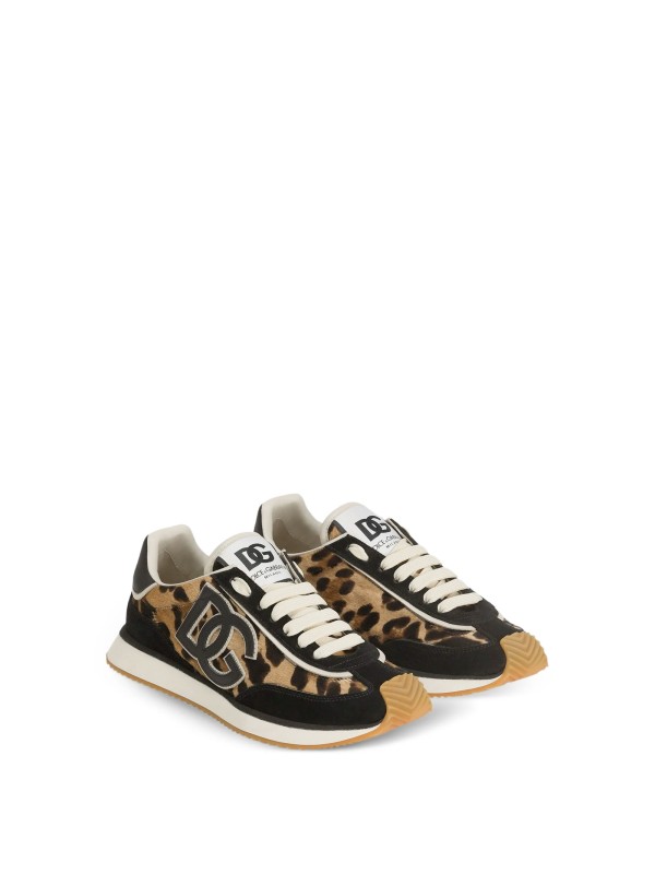 Sneakers DG Cushion Dolce&Gabbana in pelle scamosciata e cavallino nero