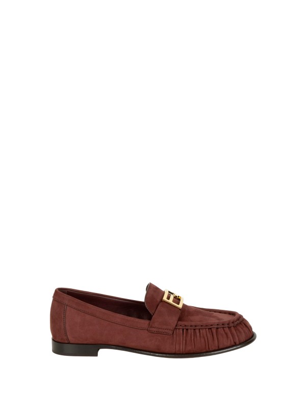 Fendi Brown Lambskin Moccasins with Metal Detail