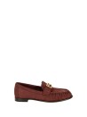 Fendi Brown Lambskin Moccasins with Metal Detail