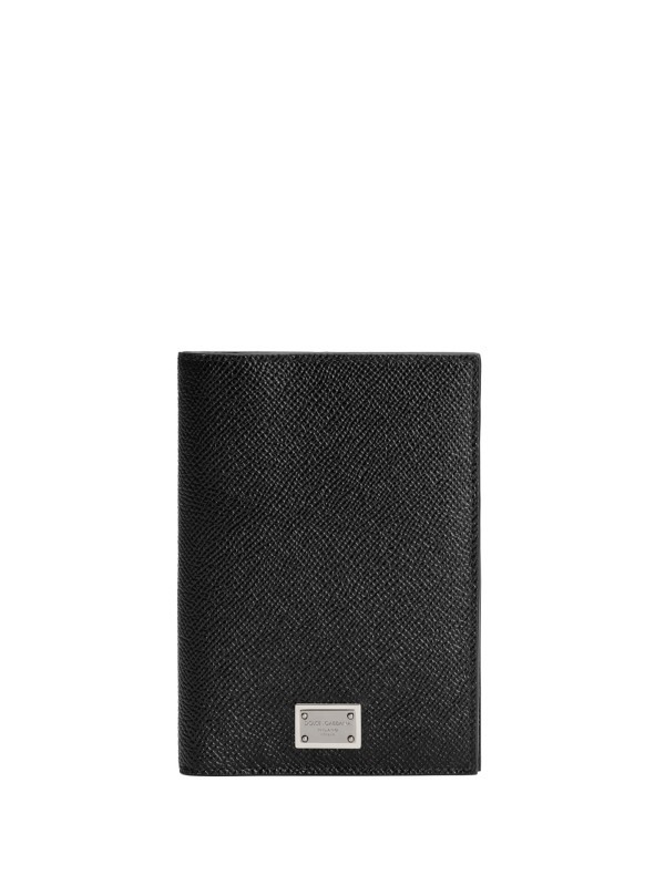 Dolce & Gabbana Black Calfskin Passport Holder with Logo Tag