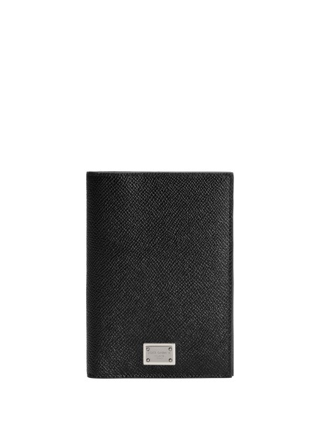Dolce & Gabbana Black Calfskin Passport Holder with Logo Tag