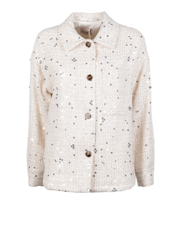Emme Marella Ivory Jacket with Sequins and Patch Pocket