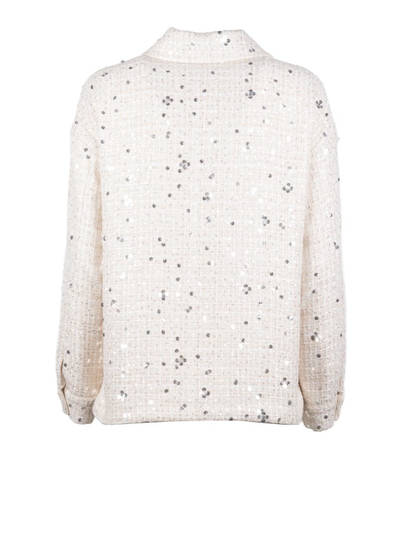 Emme Marella Ivory Jacket with Sequins and Patch Pocket