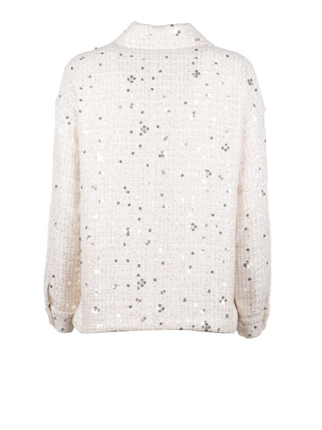 Emme Marella Ivory Jacket with Sequins and Patch Pocket