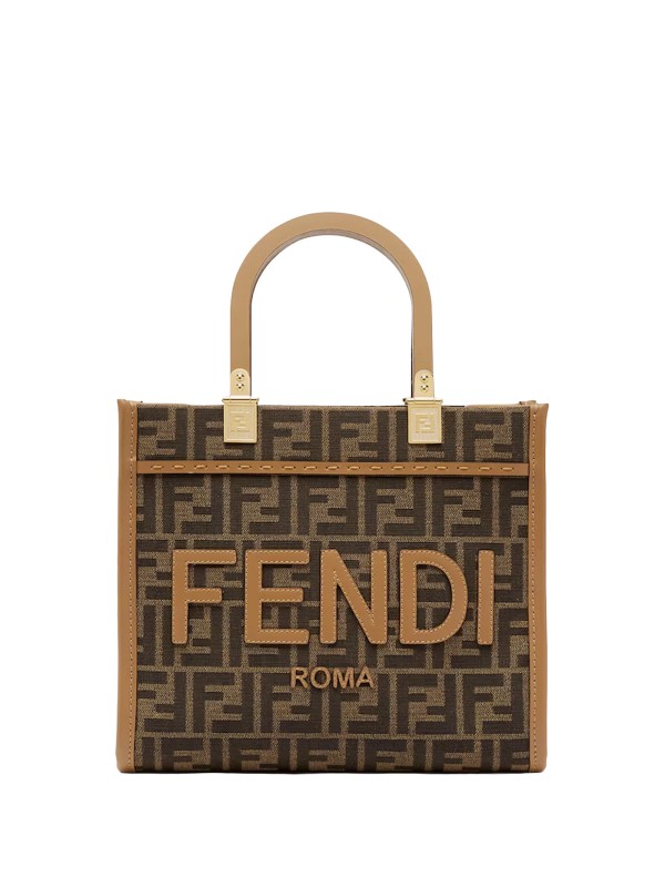 Fendi Sunshine Small Brown FF Jacquard Fabric Bag