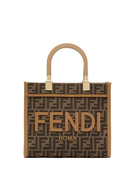 Fendi Sunshine Small Brown FF Jacquard Fabric Bag