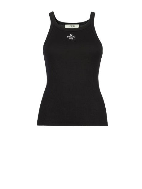 Fendi Black Ribbed Cotton Tank Top