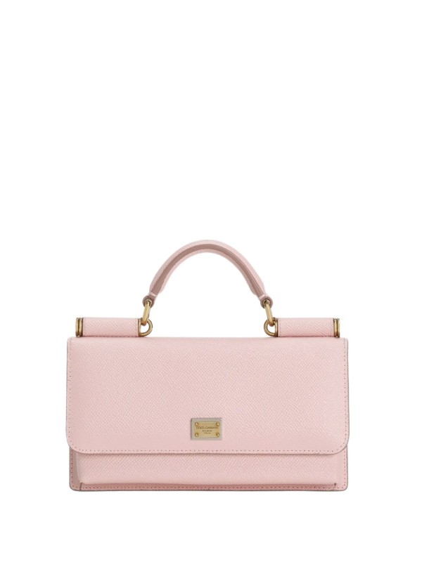 Mini bag rosa in pelle Dauphine con targhetta logata Dolce & Gabbana