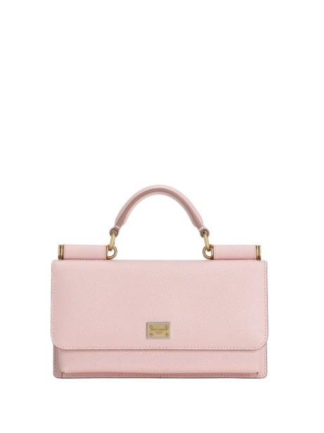 Mini bag rosa in pelle Dauphine con targhetta logata Dolce & Gabbana