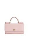 Mini bag rosa in pelle Dauphine con targhetta logata Dolce & Gabbana