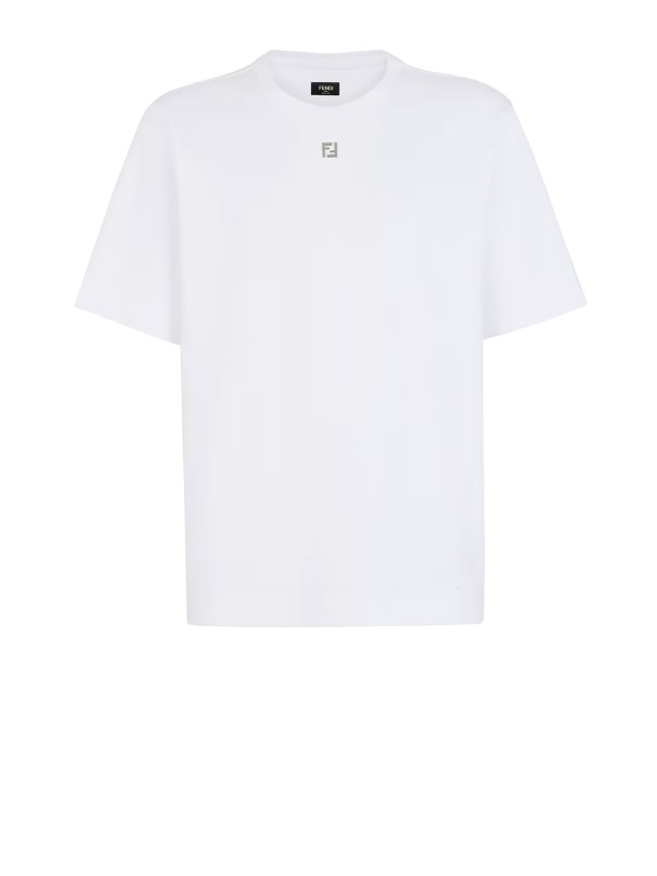 T-shirt in cotone bianco con taschino Fendi