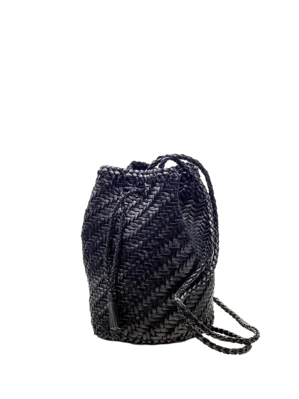 Borsa a tracolla PomPom Double Jump in pelle marrone di Dragon Diffusion