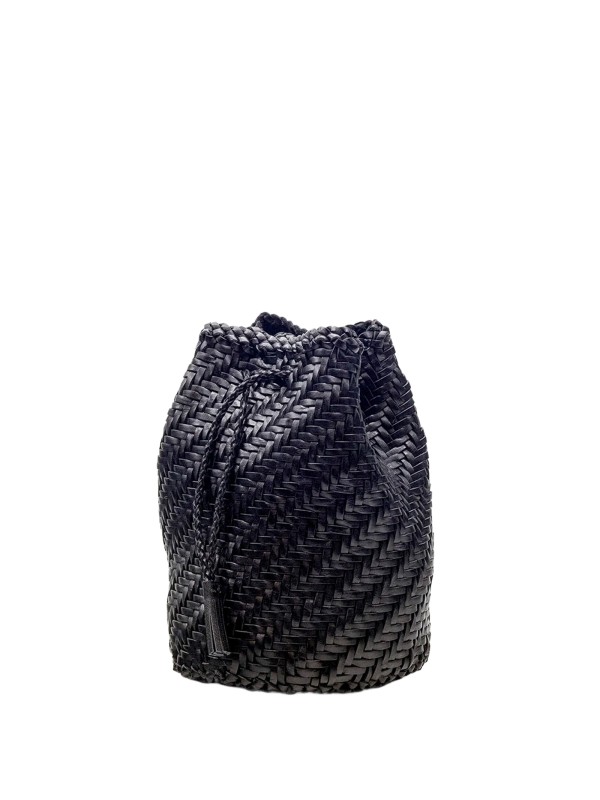 Borsa a tracolla PomPom Double Jump in pelle marrone di Dragon Diffusion