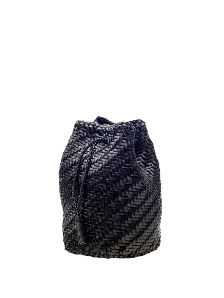 Borsa a tracolla PomPom Double Jump in pelle marrone di Dragon Diffusion