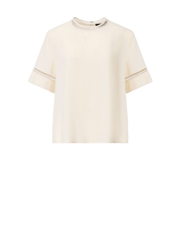 Fabiana Filippi Women's Short-Sleeve Crew Neck Top with Diamond Thread Inlays