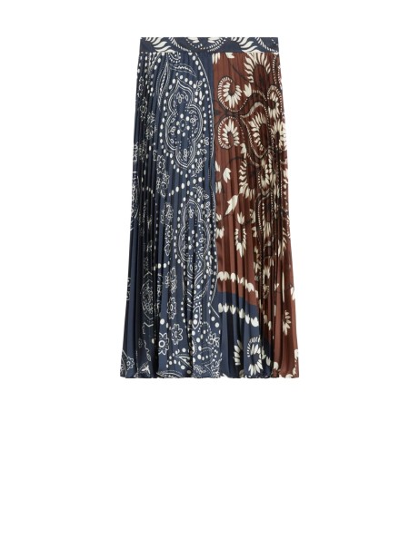 Gonna midi plissettata in twill stampato - Cuoio