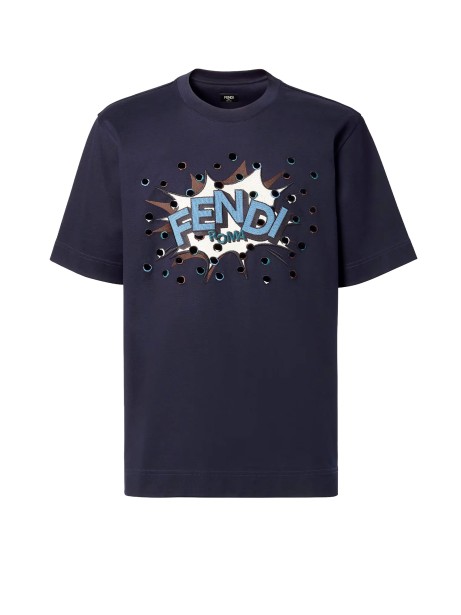 T-Shirt in Cotone Blu Uomo Fendi