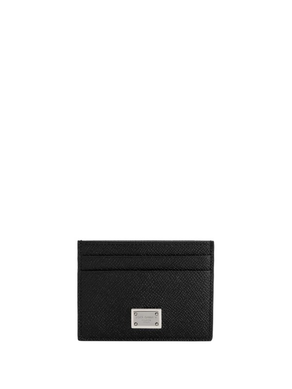 Dolce & Gabbana Black Calfskin Card Holder with Branded Plate