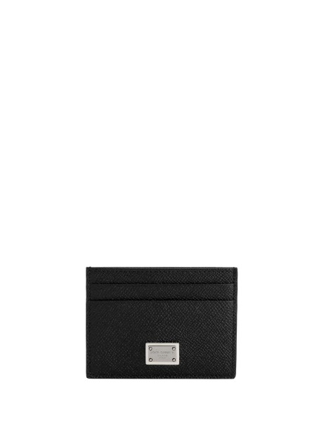 Dolce & Gabbana Black Calfskin Card Holder with Branded Plate
