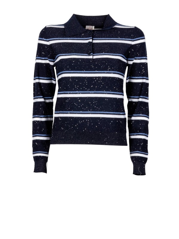 Marella Blue Striped Polo Top