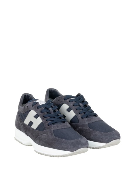 Sneakers Hogan Interactive Uomo in Camoscio Blu con H Grigio Chiaro