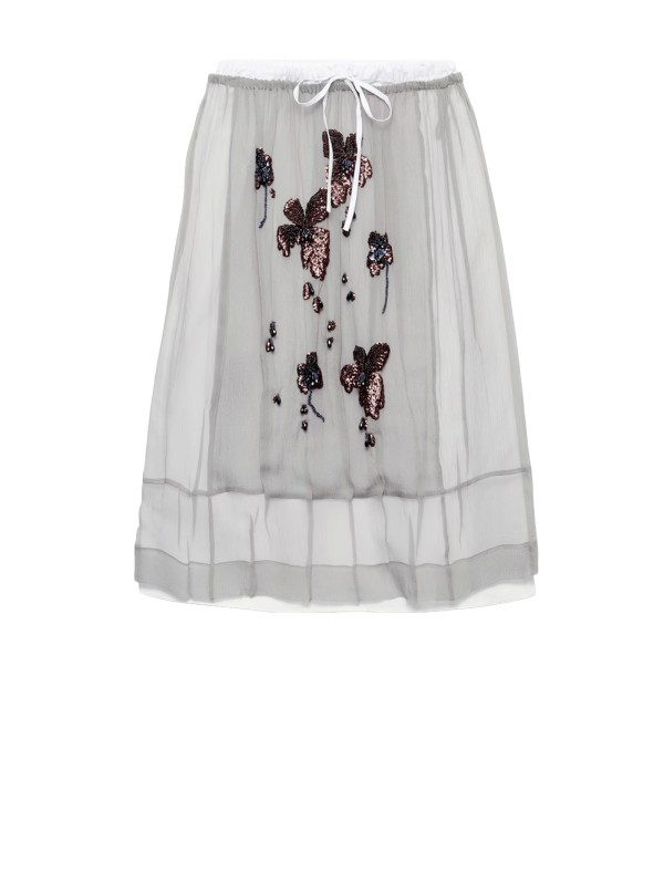 Gonna Midi in Chiffon Ricamata di Prada