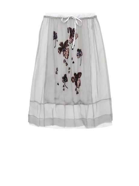 Gonna Midi in Chiffon Ricamata di Prada