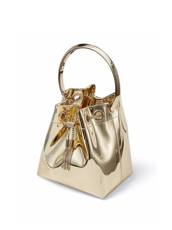 Mini Borsa Bon Bon in Tessuto Oro con Manico in Metallo