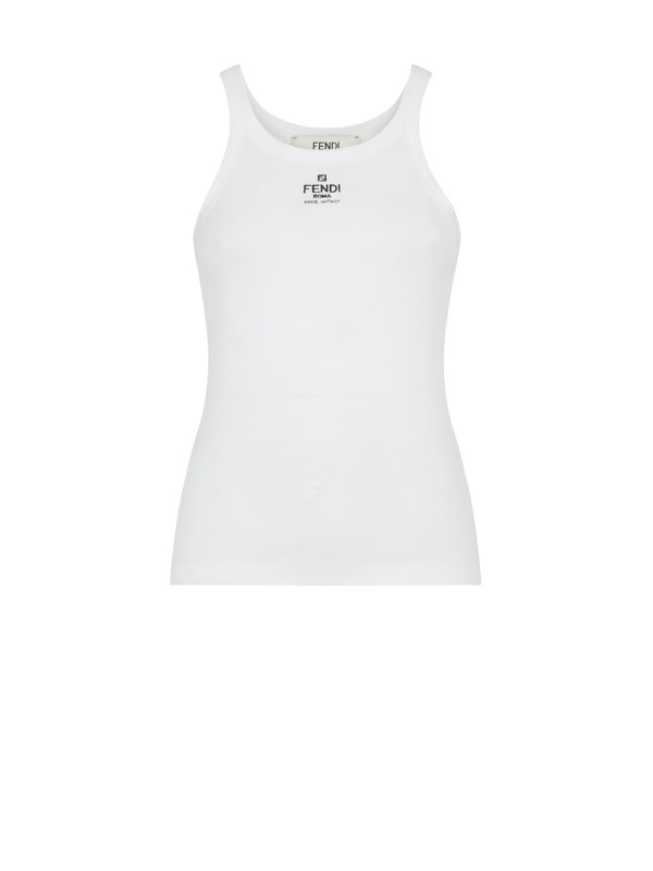 Top in Cotone Bianco con Logo Fendi Roma