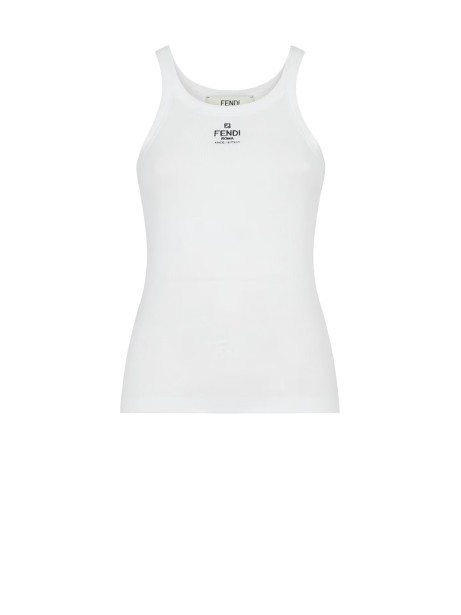 Top in Cotone Bianco con Logo Fendi Roma