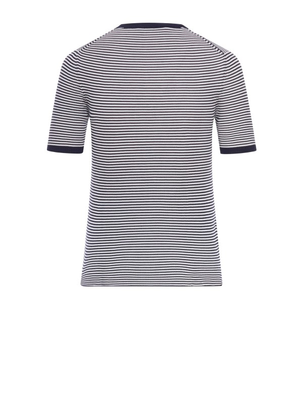 Pullover in seta a righe con logo blu di Prada