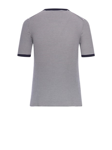 Pullover in seta a righe con logo blu di Prada